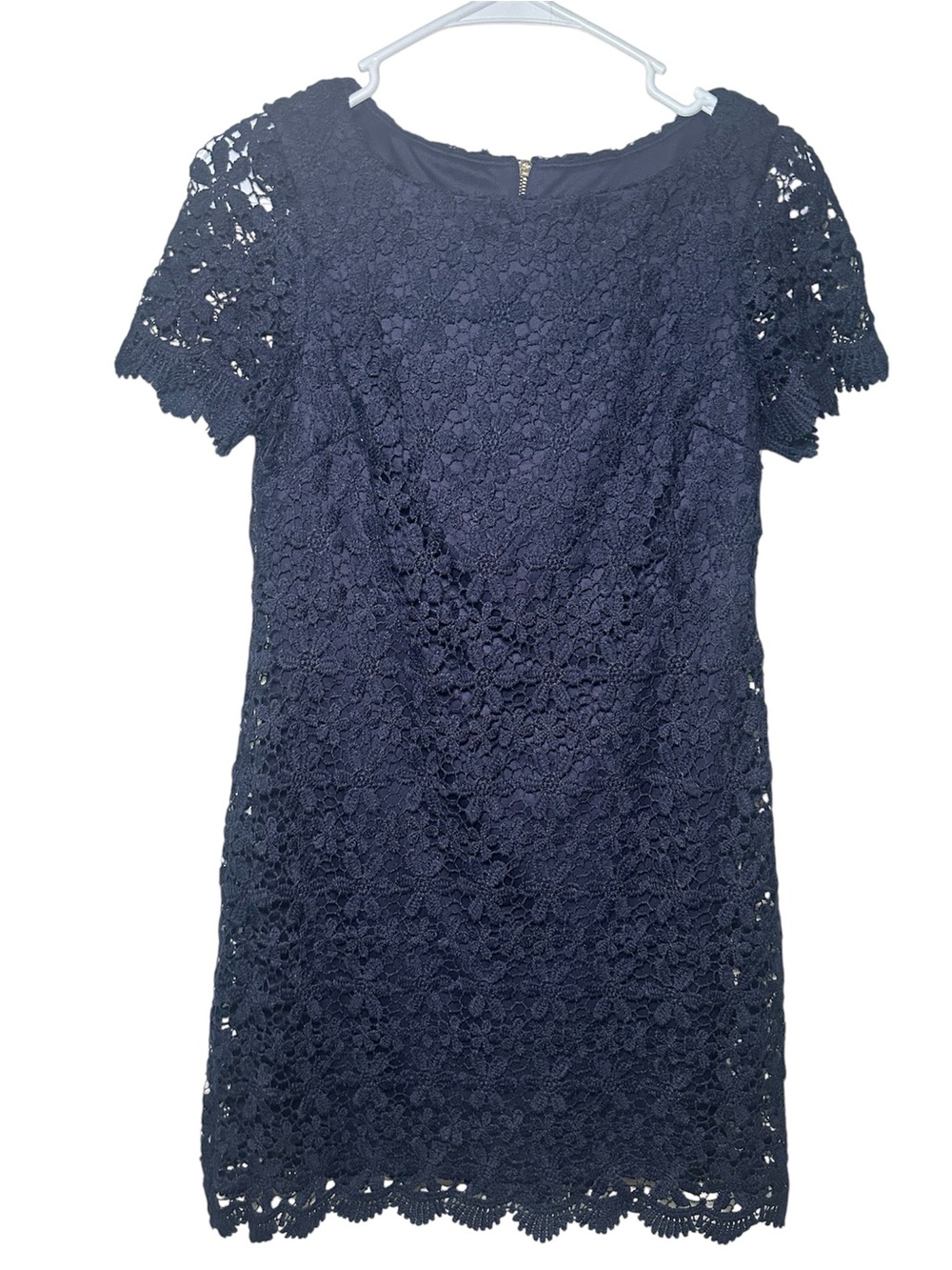 Jessica Howard Navy Floral Lace Shift Dress Midi Short Sleeve Overlay Girly Chic